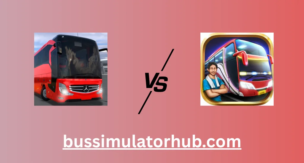 Side-by-side gameplay of Bus Simulator Ultimate and Bus Simulator Indonesia comparing graphics, features, and controls