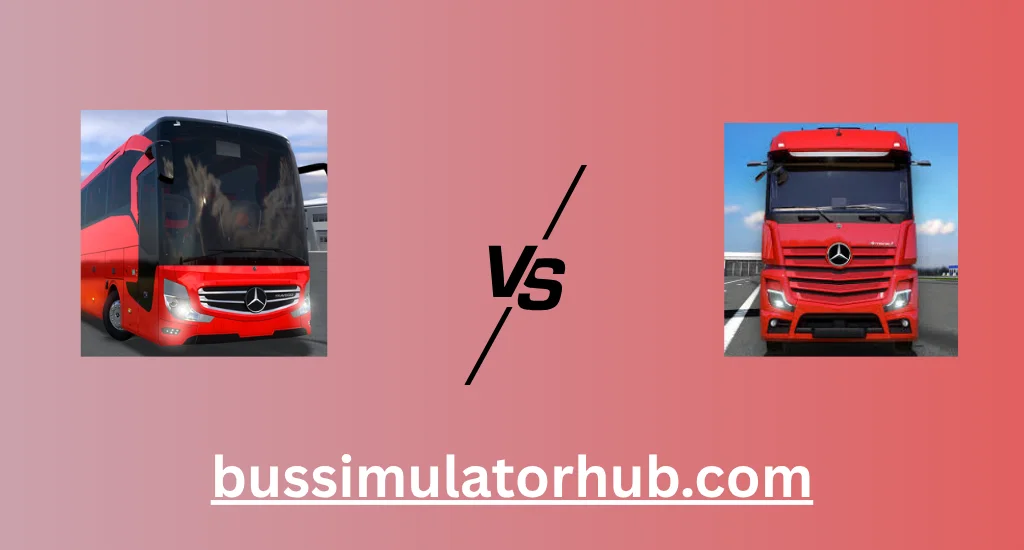 Bus Simulator Ultimate and Truck Simulator Ultimate side-by-side comparison with gameplay graphics
